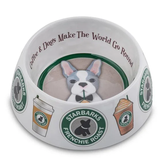 Starbarks Frenchie Roast Dog bowls and placemat
